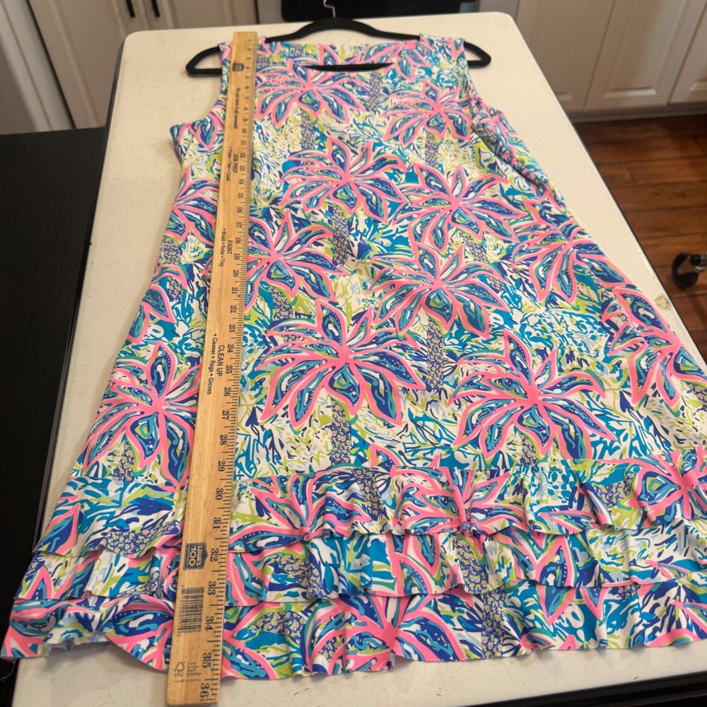 Lilly Pulitzer Shift Dress Women's Sz XL Blue Pink Tropical Ruffle Hem 0101292 - Picture 5 of 7